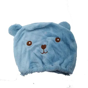 Blue cute bear dry hair cap, super absorbent microfiber quick-drying shower hair towel for adults.