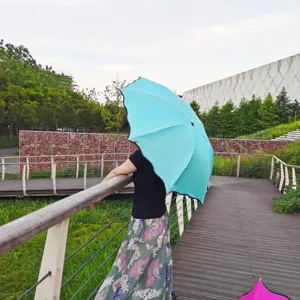 Parapluie pliable effet lotus imperméable avec revêtement anti-UV noir pour soleil et pluie