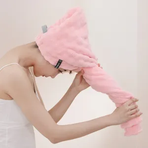 Serviette de bain turban séchage rapide cheveux microfibre rose douce absorbante femme