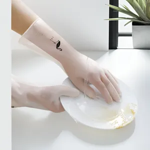 Durable PVC Cleaning Gloves For Women Waterproof Dishwashing Gloves With Flamingo And Deer Print Home Kitchen Cleaning Tool