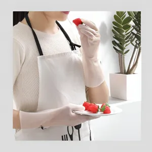 Durable waterproof household rubber dishwashing gloves for kitchen cleaning and laundry tasks.