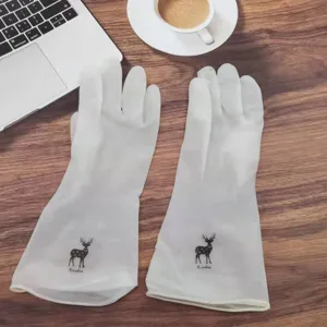 Gants de ménage en caoutchouc longs blancs gants de vaisselle cuisine avec joli motif de cerf