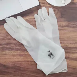 Gants de nettoyage menagers en caoutchouc blanc avec joli motif de cerf pour vaisselle.