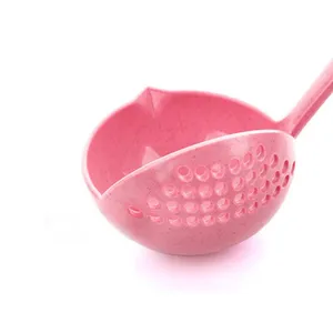 Wheat straw colander spoon 2-in-1 kitchen soup spoon long handle pink filter tableware main image