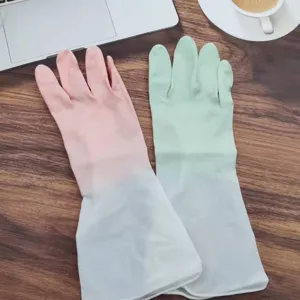 Waterproof rubber household cleaning gloves, durable non-slip design for dishwashing housework.