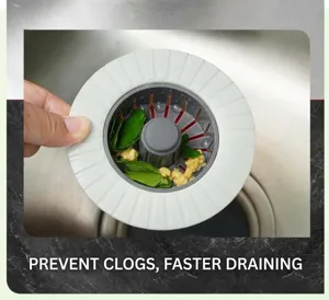 Vue détaillée du panier de filtre d'évier, filtre de vidange de cuisine en plastique gris blanc.