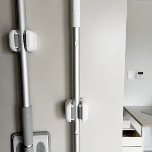 Mop wall mount holder punch free broom organizer bathroom wall storage clip white