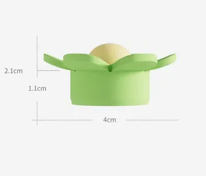 Silicone sink overflow plug detail view showing dimensions and flower shape design.