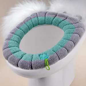 Fundas para asiento de inodoro de punto grueso, lavables, en forma de O con asa para el hogar.