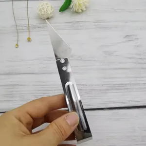 Vista dettagliata della lama pelapatate in acciaio inox, utile accessorio cucina pro