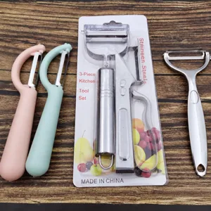Stainless steel three-piece peeler set, multifunctional potato and fruit kitchen shredder