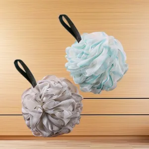Hanging mesh bath sponge shower puff exfoliating body scrubber for daily bathing routine main view