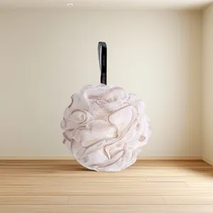 Large mesh shower puff with hanging strap bath sponge for daily body cleaning and gentle exfoliation.