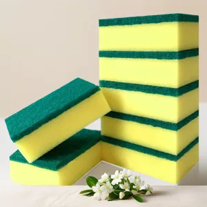 Kitchen dishwashing sponge cleaning scouring pad detail view for cookware cleaning tools.