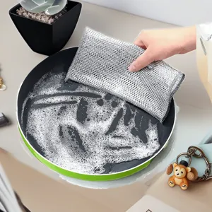 Paño de cocina de hilo de plata engrosado, trapo de limpieza de doble cara para sartén.
