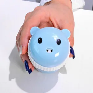 Cute blue bear plastic toothpick holder, portable round toothpick dispenser for home use.