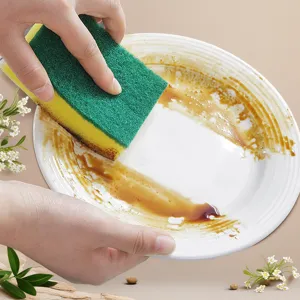 Kitchen cleaning sponge with scouring pad for washing dishes, heavy duty scrub sponge.