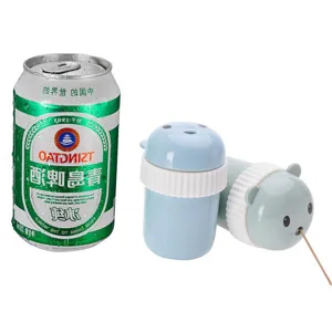 Cute plastic cartoon bear toothpick holder dispenser for home living room portable round container.