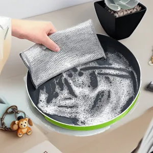 Paño de cocina de alambre de plata engrosado doble malla antiadherente limpieza