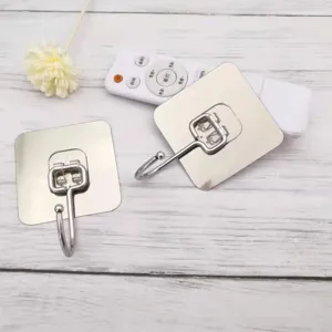 Stainless steel adhesive wall hooks, heavy duty punch free traceless hooks for home use.