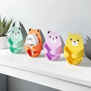 Cute cartoon bear plug hook punch-free wall mount cable wire holder organizer 4pcs