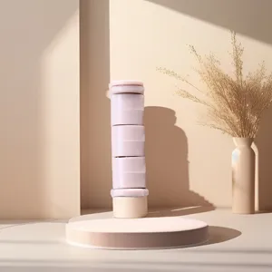 Pink stackable storage jar set, minimalist desktop organizer for home and office use.