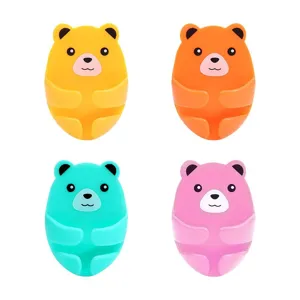 Cartoon bear plug hook wall mount punch free cute socket holder for kitchen cable storage 4pcs