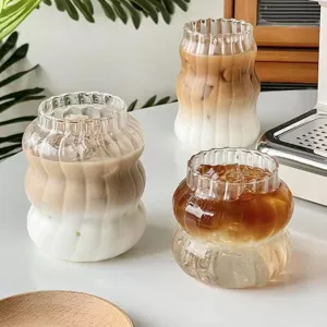 Taza de Agua de Nube de Vidrio Transparente Franja Vertical Taza de Desayuno de Leche Hielo Americano Latte Jugo Vaso