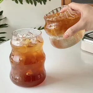 Taza de cristal transparente con forma de onda para agua, café helado y zumo de frutas