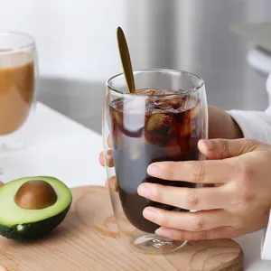Double wall glass cup heat resistant clear coffee mug insulated egg shaped beverage glassware