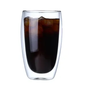 Double wall glass cup insulated heat resistant clear coffee cup egg shaped beverage drinkware