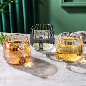 Tasse à café en verre avec poignée, grande tasse rayée résistante à la chaleur pour la maison.