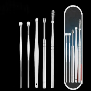 Stainless Steel Ear Pick Set Portable Ear Wax Removal Tool Kit Metal Ear Curette Spiral Spring Ear Cleaner For Home