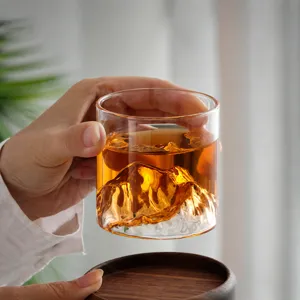 High borosilicate glass mountain cup for home and office, perfect for whisky, tea and drinks.