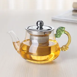 Théière en Verre Résistant à la Chaleur Avec Infuseur en Acier Inoxydable Poignée Dragon Pot à Thé Transparent Kung Fu