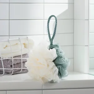 Grote Mesh Badspons Tweekleurige Douchepof Peeling Lichaamsscrub Zachte PE Badbal Met Ophangkoord Voor Dagelijkse Reiniging