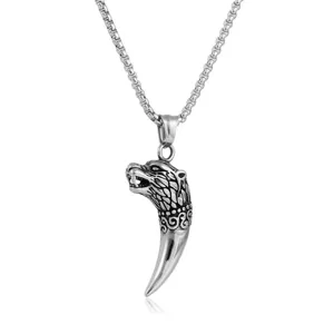 Collana con ciondolo a dente di lupo in acciaio inossidabile uomo stile hip hop punk