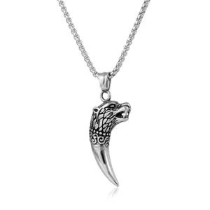Collana Con Ciondolo a Dente di Testa di Lupo in Acciaio al Titanio Vintage Per Uomo Gioielli Punk Hiphop Streetwear