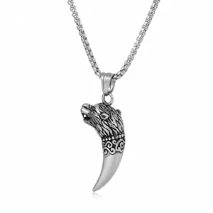 Collana con Pendente Dente di Lupo in Acciaio al Titanio Vintage Uomo Hip Hop Streetwear