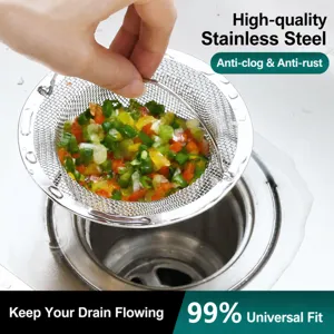 Stainless Steel Kitchen Sink Strainer Thickened Anti-Clogging Drain Filter Basket with Handle for Vegetable Washing Basin