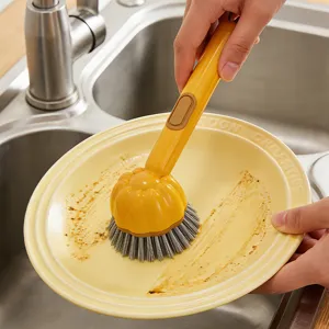 Spazzola per Pentole con Dispenser di Liquido a Manico Lungo a Forma di Zucca Spazzola per Pulizia Cucina Spazzola Girevole per Piatti