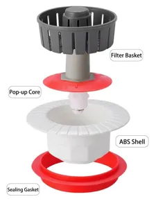 Panier filtre de bonde pour évier de cuisine avec noyau pop-up et coque en ABS robuste.