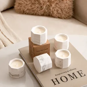 Marble Textured Plaster Cup Scented Candle Plant Essential Oil Long Lasting Aromatherapy Candle For Home Bedroom Decor