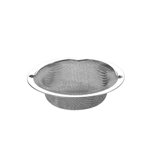 Stainless steel kitchen sink strainer basket with handle, durable mesh filter for food.