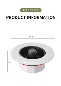 Vue détaillée du filtre d'évier, montrant clairement les dimensions de 11cm et 5cm.