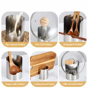 Supporto in acciaio inossidabile per coperchio pentola e cucchiaio organizer cucina