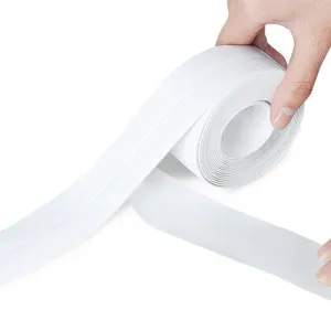 White PVC waterproof sealing tape roll for kitchen and bathroom gap protection and anti-mildew.