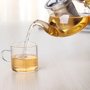 Théière en verre résistant à la chaleur avec infuseur et tasse claire pour infuser le thé.