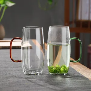 Borosilicaatglas Waterbeker Hittebestendig Groen Rood Handvat Theekop Kantoor Drinkglas
