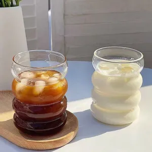 Transparent High Borosilicate Glass Cup Creative Wavy Spiral Design Heat Resistant Coffee Milk Cup Home Drinkware